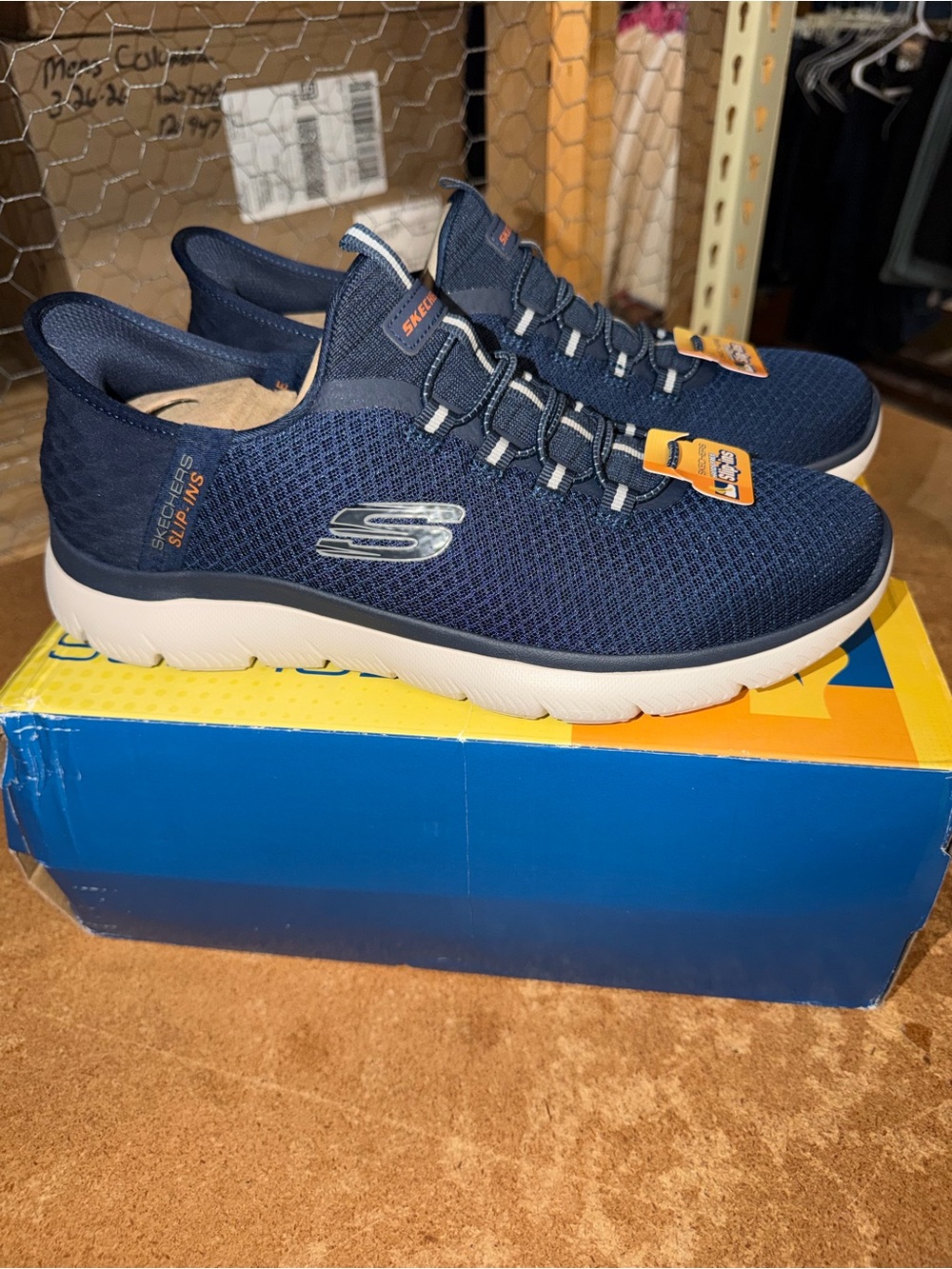 Skechers Men's Navy and White Slip-On Athletic Sneakers